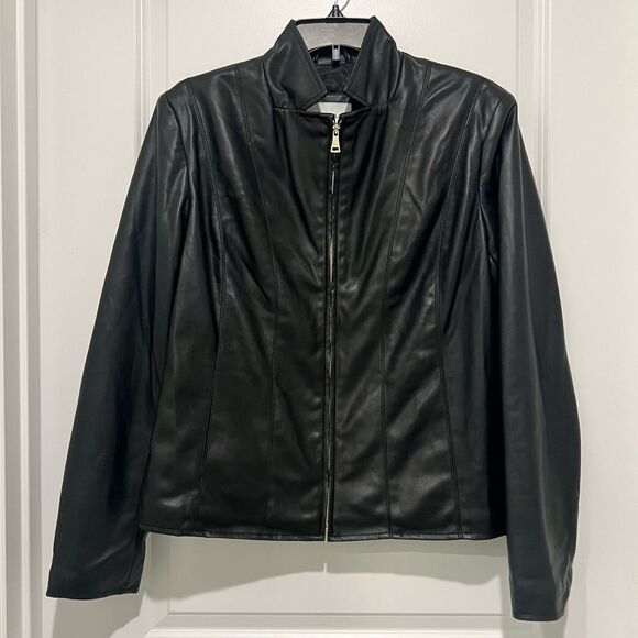 Cole Haan Signature Women’s Faux Vegan Leather Jacket Quilted Lining Size Large - Picture 3 of 13